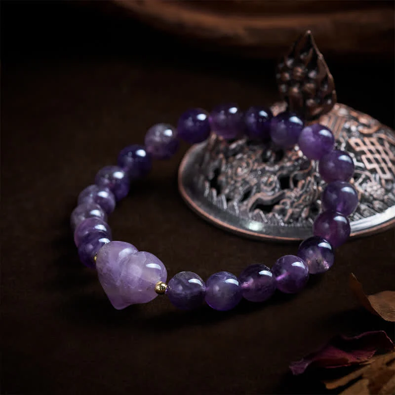 Buddha Stones Bracciale spirituale a forma di cuore con ametista naturale, avventurina verde, occhio di tigre e quarzo fragola. - Image 5