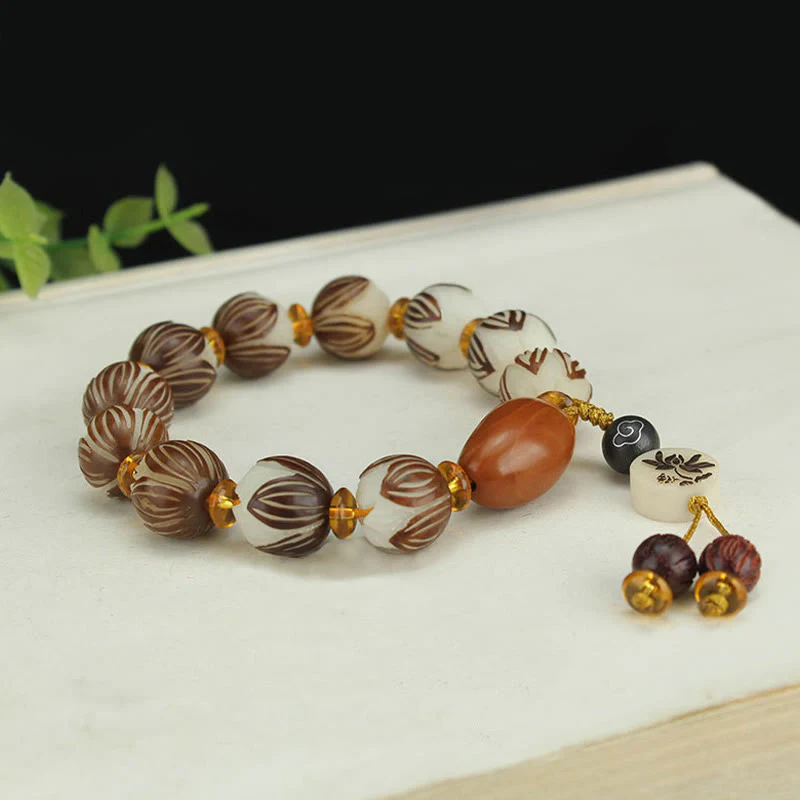 Buddha Stones Bracciale tibetano Mala con semi di Bodhi bianchi e pace - Image 10