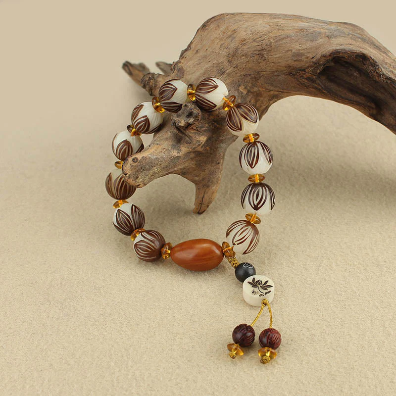 Buddha Stones Bracciale tibetano Mala con semi di Bodhi bianchi e pace - Image 12