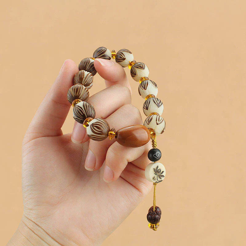 Buddha Stones Bracciale tibetano Mala con semi di Bodhi bianchi e pace - Image 5