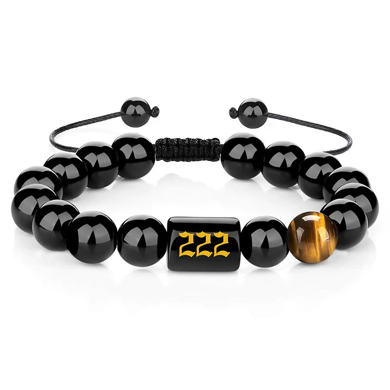 Buddha Stones Braccialetto con numero angelico, ossidiana nera naturale e occhio di tigre, simbolo di forza e realizzazione personale. - Image 15