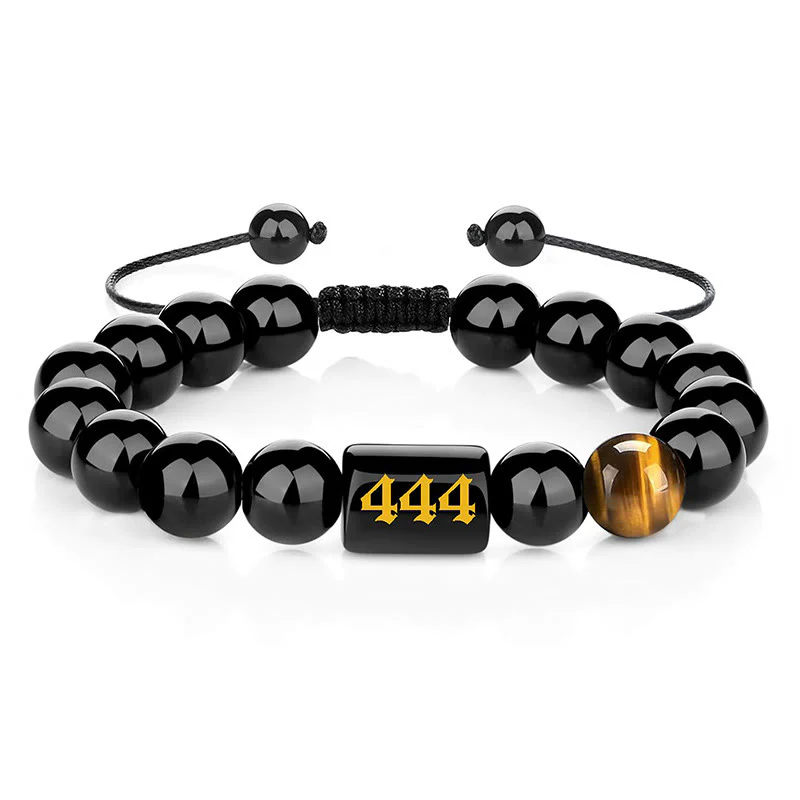 Buddha Stones Braccialetto con numero angelico, ossidiana nera naturale e occhio di tigre, simbolo di forza e realizzazione personale. - Image 19