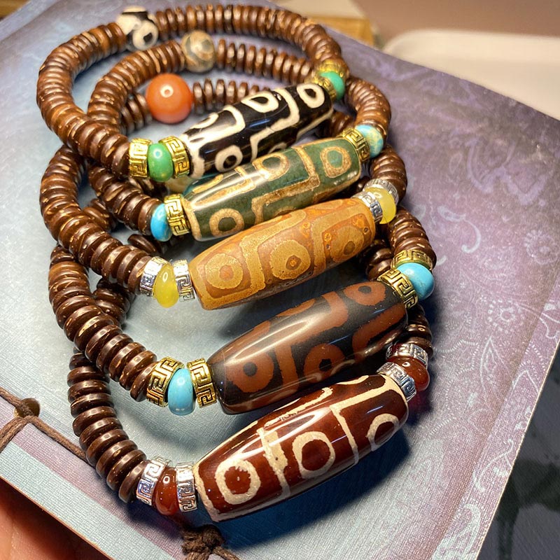 Buddha Stones Braccialetto della ricchezza con perline Dzi tibetane a nove occhi - Image 8