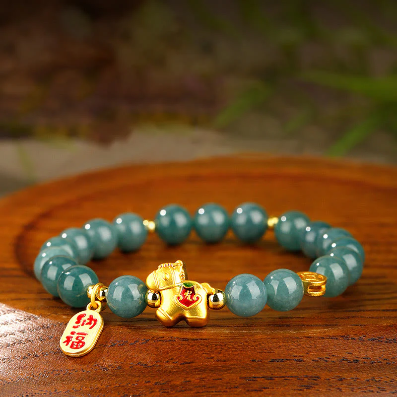Buddha Stones Braccialetto di giada dell'anno del cavallo, prosperità e abbondanza