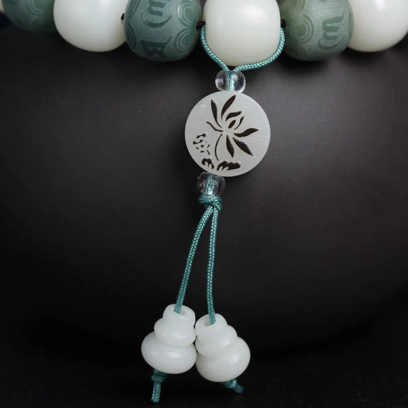 Buddha Stones Braccialetto di protezione delle sei vere parole di Bodhi bianco - Image 9