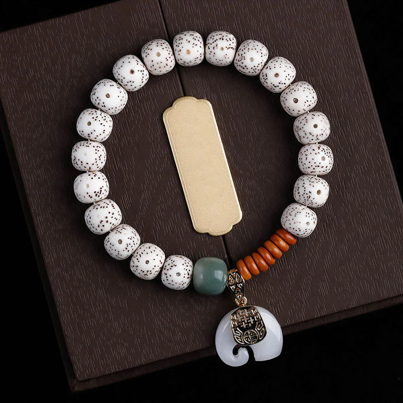 Buddha Stones Braccialetto per la pace interiore con motivo a elefante, stella e luna, lucidato a mano
