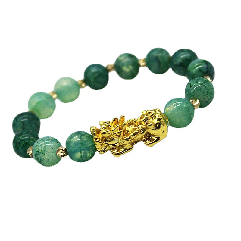 Buddha Stones Braccialetto Pi Xiu Success in giada ciano fatto a mano