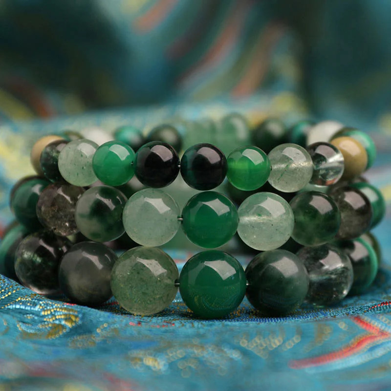Buddha Stones Braccialetto portafortuna fantasma verde a cinque elementi con agata verde cristallo, quarzo fragola e agata muschiata. - Image 13