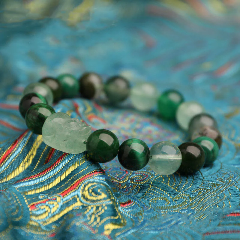 Buddha Stones Braccialetto portafortuna fantasma verde a cinque elementi con agata verde cristallo, quarzo fragola e agata muschiata. - Image 14