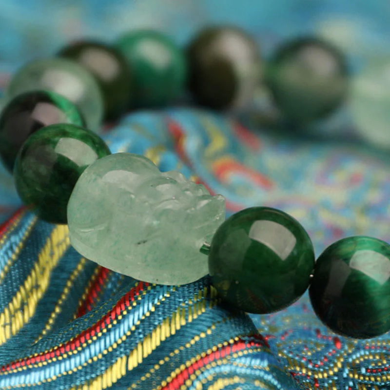 Buddha Stones Braccialetto portafortuna fantasma verde a cinque elementi con agata verde cristallo, quarzo fragola e agata muschiata. - Image 15