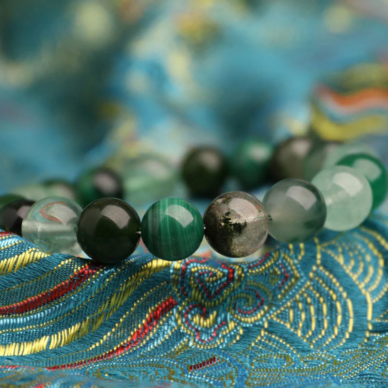 Buddha Stones Braccialetto portafortuna fantasma verde a cinque elementi con agata verde cristallo, quarzo fragola e agata muschiata. - Image 17
