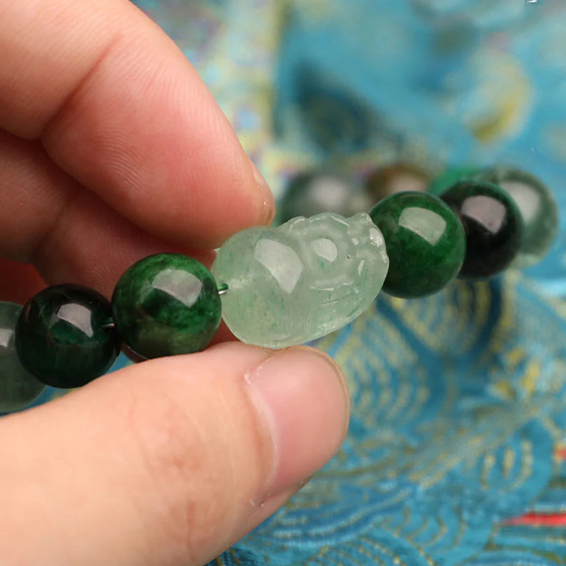 Buddha Stones Braccialetto portafortuna fantasma verde a cinque elementi con agata verde cristallo, quarzo fragola e agata muschiata. - Image 18