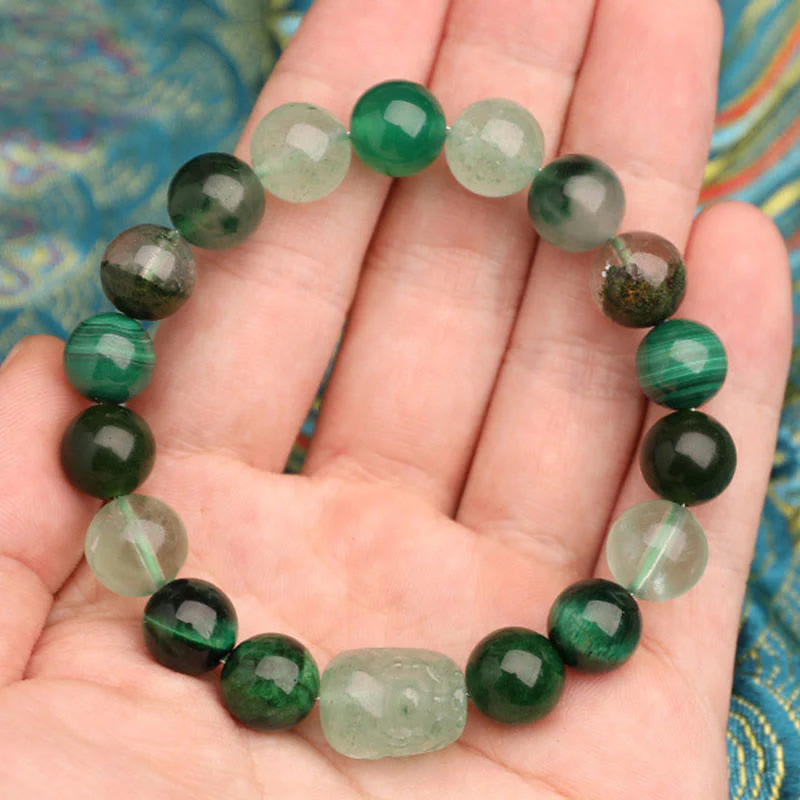 Buddha Stones Braccialetto portafortuna fantasma verde a cinque elementi con agata verde cristallo, quarzo fragola e agata muschiata. - Image 19