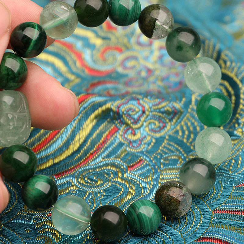 Buddha Stones Braccialetto portafortuna fantasma verde a cinque elementi con agata verde cristallo, quarzo fragola e agata muschiata. - Image 20