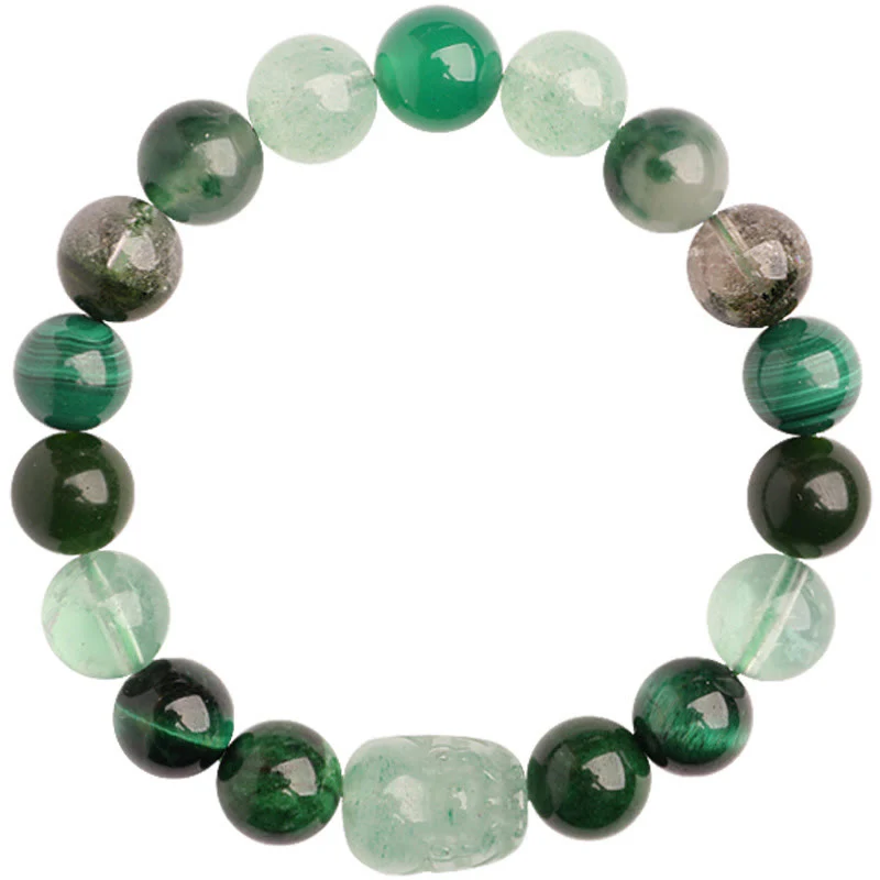 Buddha Stones Braccialetto portafortuna fantasma verde a cinque elementi con agata verde cristallo, quarzo fragola e agata muschiata. - Image 21