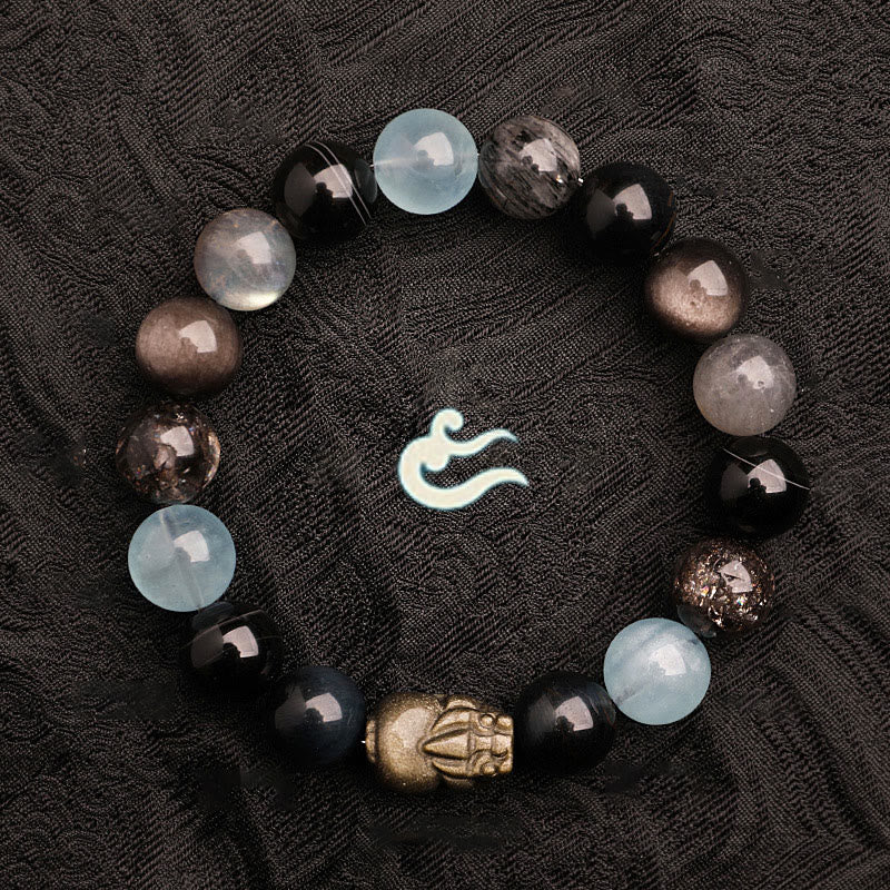 Buddha Stones Braccialetto portafortuna fantasma verde a cinque elementi con agata verde cristallo, quarzo fragola e agata muschiata. - Image 23