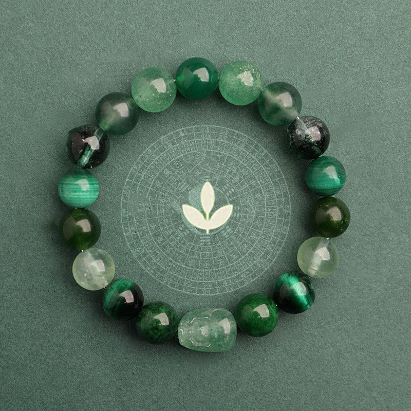 Buddha Stones Braccialetto portafortuna fantasma verde a cinque elementi con agata verde cristallo, quarzo fragola e agata muschiata. - Image 4