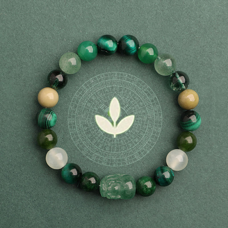 Buddha Stones Braccialetto portafortuna fantasma verde a cinque elementi con agata verde cristallo, quarzo fragola e agata muschiata. - Image 6