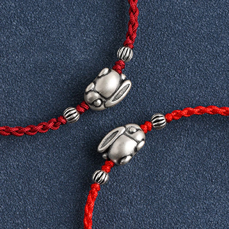 Buddha Stones Braccialetto portafortuna in corda di coniglio in argento sterling 999 fatto a mano - Image 21