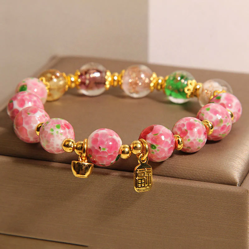 Buddha Stones Braccialetto portafortuna Liuli rosa con carattere Fu - Image 2