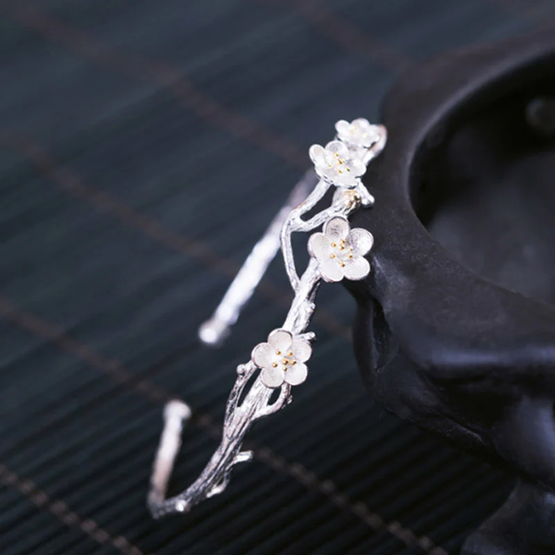 Buddha Stones Braccialetto regolabile con benedizione a forma di fiore di prugna in argento sterling 925 - Image 10