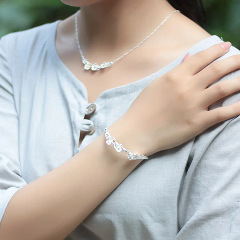Buddha Stones Braccialetto regolabile con benedizione a forma di fiore di prugna in argento sterling 925 - Image 11