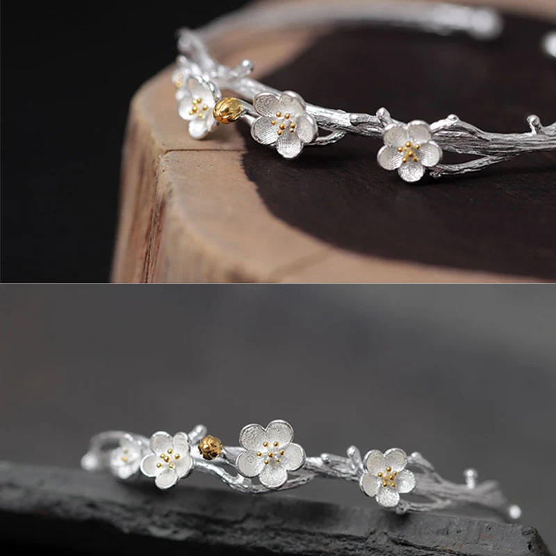 Buddha Stones Braccialetto regolabile con benedizione a forma di fiore di prugna in argento sterling 925 - Image 15