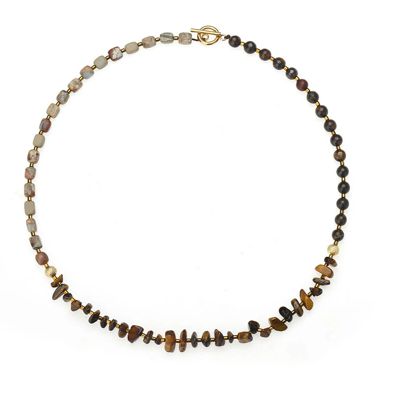 Buddha Stones Bronzite Pietra dell'Imperatore Occhio di Tigre Determinazione Bracciale Triplo Avvolgimento - Image 11