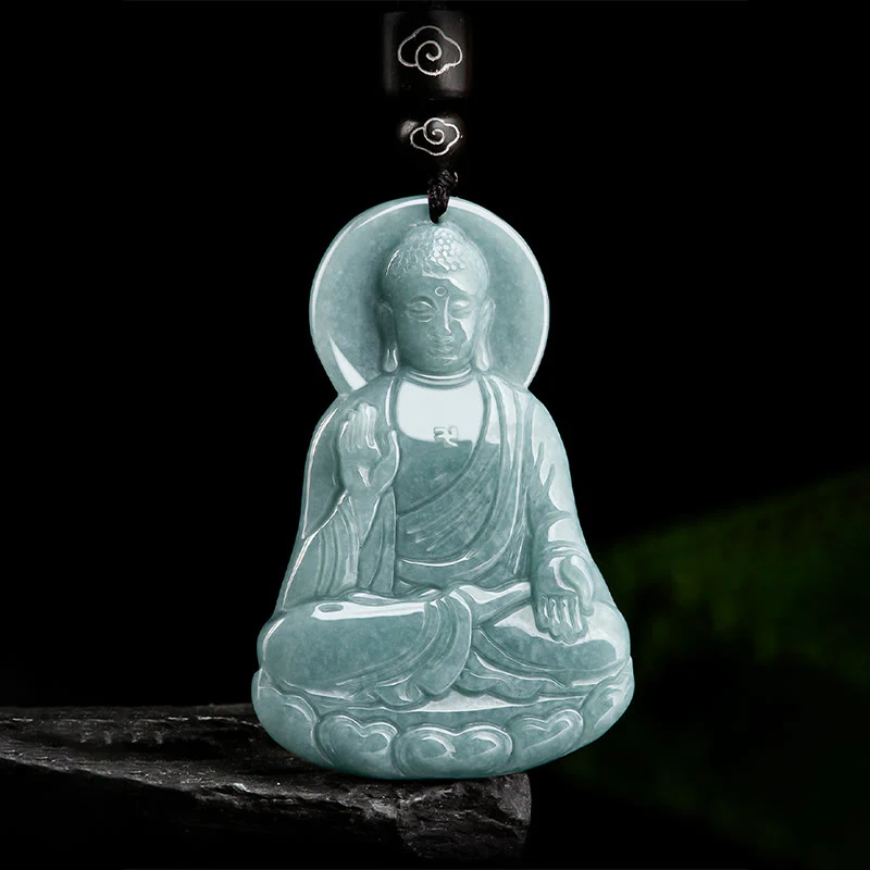 Buddha Stones Buddha Amitabha Giada naturale Loto Amuleto Compassione Corda Collana Pendente - Image 5