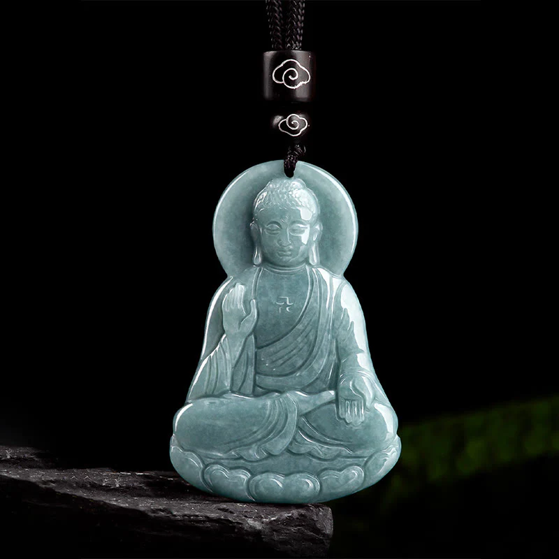 Buddha Stones Buddha Amitabha Giada naturale Loto Amuleto Compassione Corda Collana Pendente - Image 7
