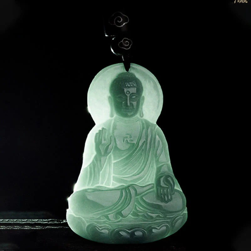 Buddha Stones Buddha Amitabha Giada naturale Loto Amuleto Compassione Corda Collana Pendente - Image 8
