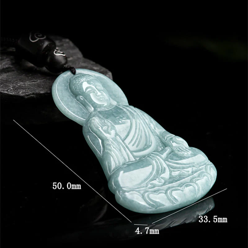 Buddha Stones Buddha Amitabha Giada naturale Loto Amuleto Compassione Corda Collana Pendente - Image 9