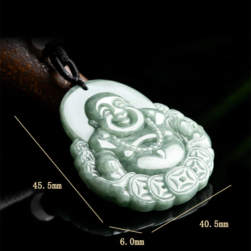 Buddha Stones Buddha che ride Collana con ciondolo in giada naturale con moneta di rame e abbondanza - Image 8