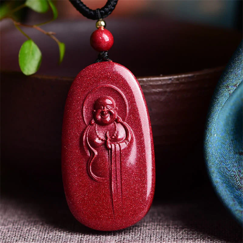 Buddha Stones Buddha che ride Yin Yang Zodiaco cinese Zucca Cinabro naturale Collana con ciondolo di benedizione