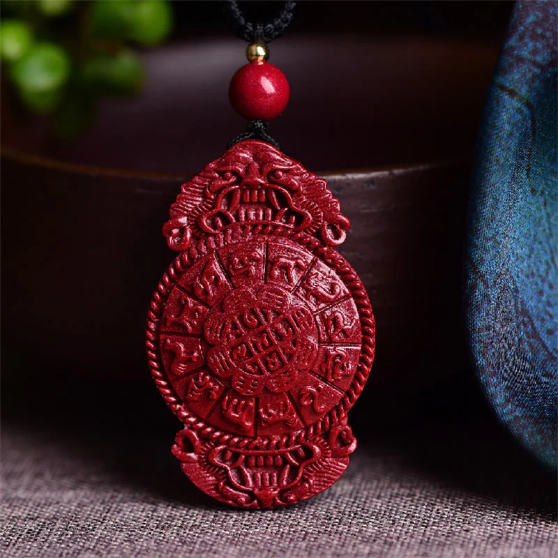 Buddha Stones Buddha che ride Yin Yang Zodiaco cinese Zucca Cinabro naturale Collana con ciondolo di benedizione - Image 15