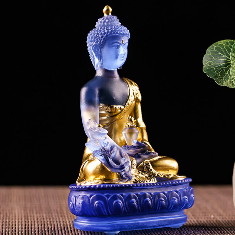Buddha Stones Buddha della medicina Fatto a mano Liuli Cristallo Pezzo d'arte Statua della compassione Casa Ufficio Offerta Decorazione - Image 14