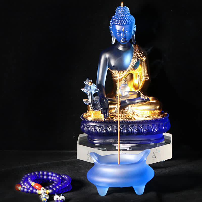 Buddha Stones Buddha della medicina Fatto a mano Liuli Cristallo Pezzo d'arte Statua della compassione Casa Ufficio Offerta Decorazione - Image 15