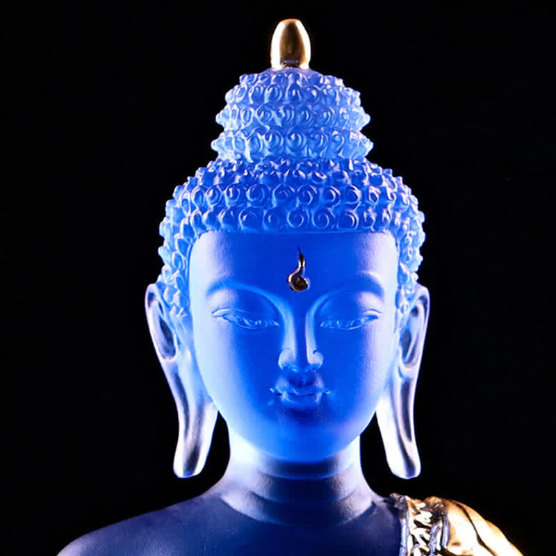 Buddha Stones Buddha della medicina Fatto a mano Liuli Cristallo Pezzo d'arte Statua della compassione Casa Ufficio Offerta Decorazione - Image 17