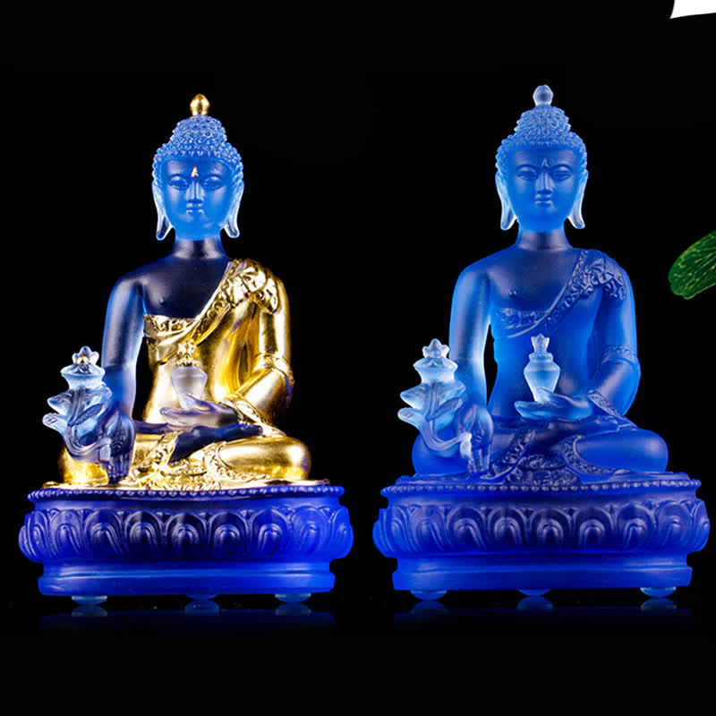 Buddha Stones Buddha della medicina Fatto a mano Liuli Cristallo Pezzo d'arte Statua della compassione Casa Ufficio Offerta Decorazione - Image 21