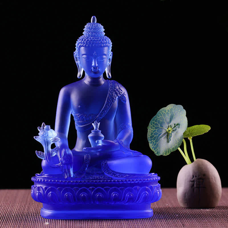 Buddha Stones Buddha della medicina Fatto a mano Liuli Cristallo Pezzo d'arte Statua della compassione Casa Ufficio Offerta Decorazione - Image 3