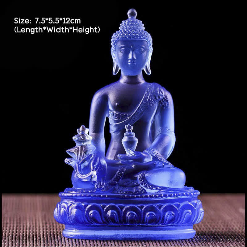 Buddha Stones Buddha della medicina Fatto a mano Liuli Cristallo Pezzo d'arte Statua della compassione Casa Ufficio Offerta Decorazione - Image 4