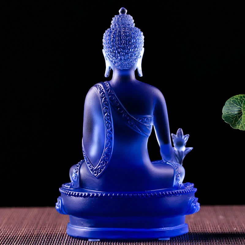 Buddha Stones Buddha della medicina Fatto a mano Liuli Cristallo Pezzo d'arte Statua della compassione Casa Ufficio Offerta Decorazione - Image 5