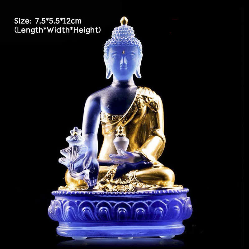 Buddha Stones Buddha della medicina Fatto a mano Liuli Cristallo Pezzo d'arte Statua della compassione Casa Ufficio Offerta Decorazione - Image 6