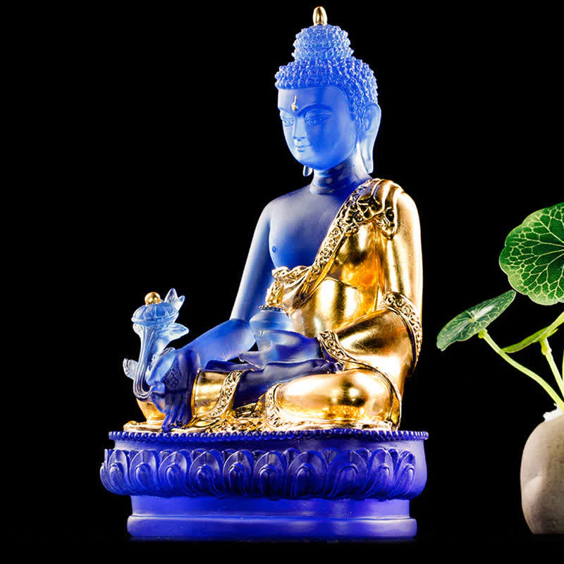 Buddha Stones Buddha della medicina Fatto a mano Liuli Cristallo Pezzo d'arte Statua della compassione Casa Ufficio Offerta Decorazione - Image 8