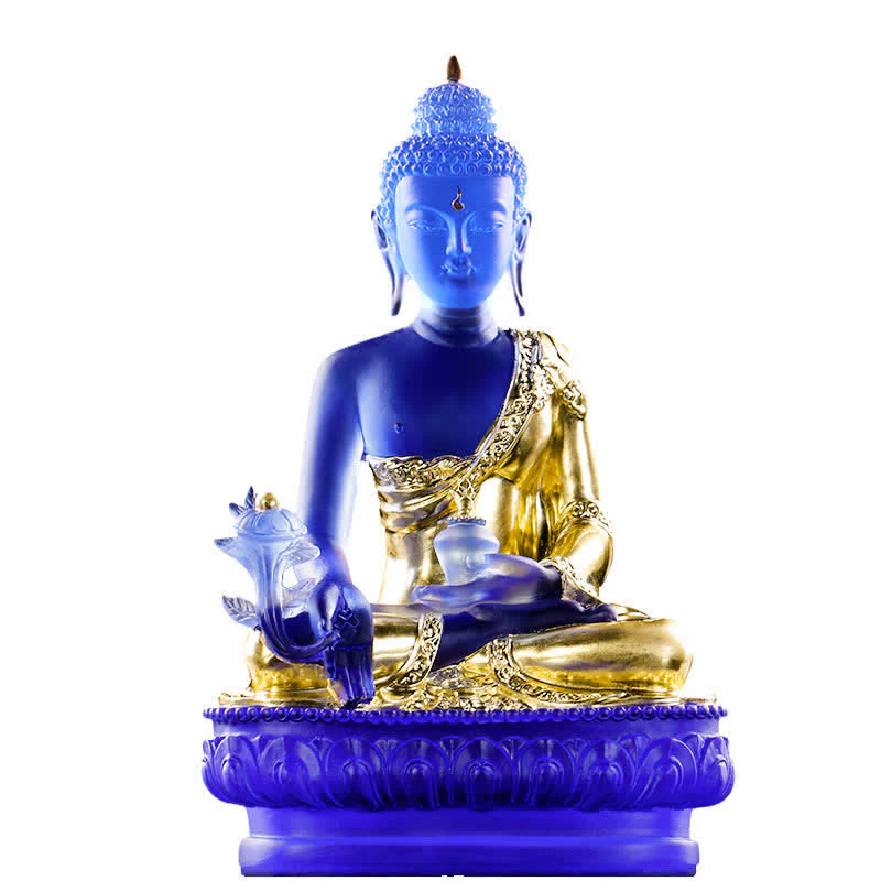 Buddha Stones Buddha della medicina Fatto a mano Liuli Cristallo Pezzo d'arte Statua della compassione Casa Ufficio Offerta Decorazione - Image 9
