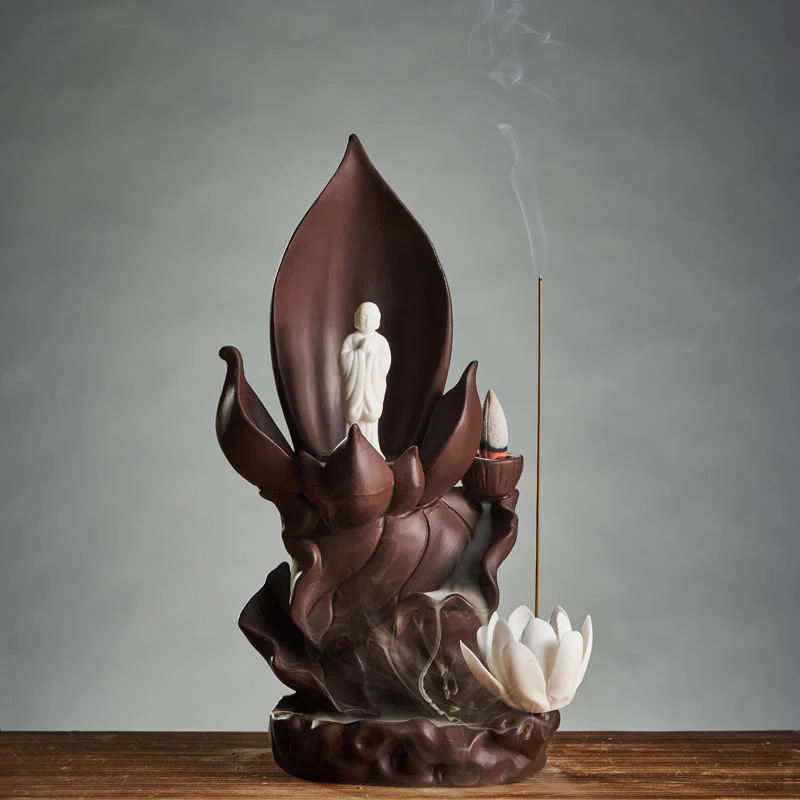 Buddha Stones Buddha di loto Avalokitesvara Illuminazione Bruciatore di incenso in argilla viola Decorazione - Image 16