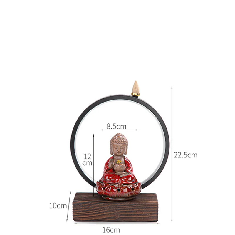 Buddha Stones Buddha Lotus Fontana di fumo a riflusso Bruciatore di incenso di benedizione in ceramica con decorazione luminosa - Image 7