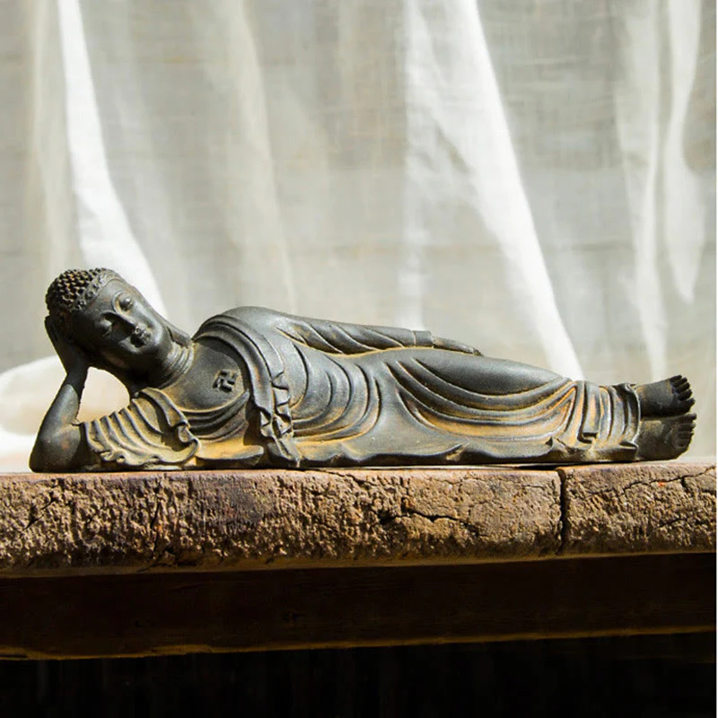 Buddha Stones Buddha Sdraiato Shakyamuni Ferro Polvere Ruggine Statua Resina Decorazione Casa - Image 10