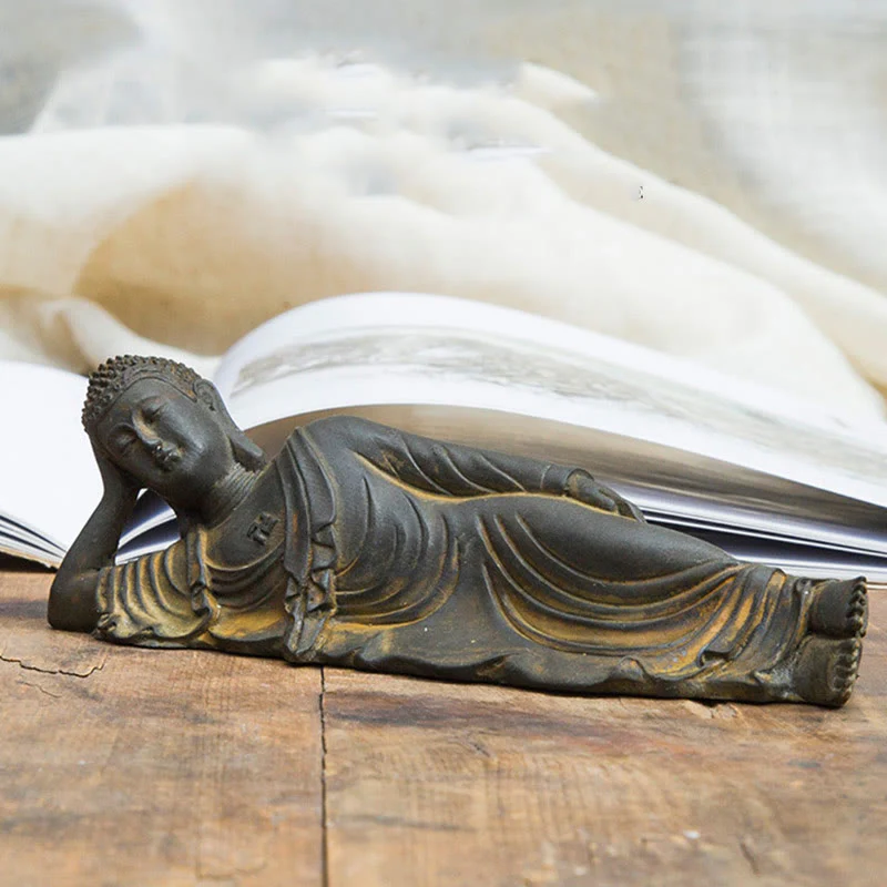 Buddha Stones Buddha Sdraiato Shakyamuni Ferro Polvere Ruggine Statua Resina Decorazione Casa - Image 3