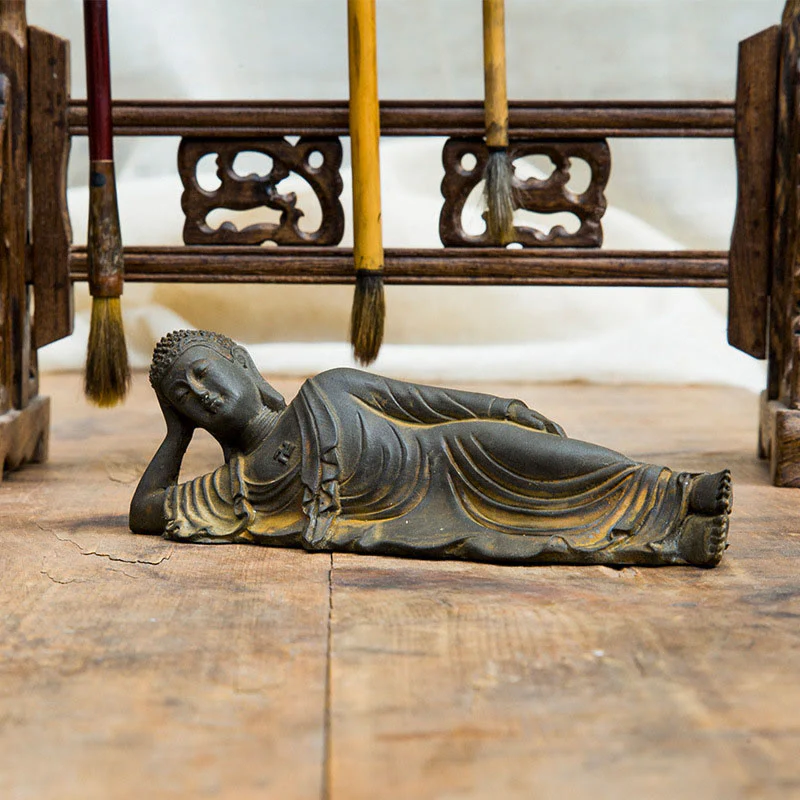 Buddha Stones Buddha Sdraiato Shakyamuni Ferro Polvere Ruggine Statua Resina Decorazione Casa - Image 9